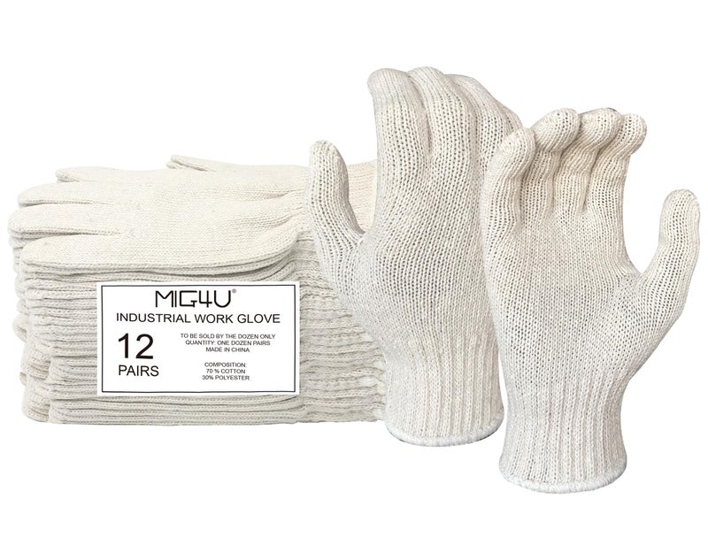 MIG4U 12 Pairs Work Gloves - Cotton String Gloves for Safety Work - Glove Liner Hand Saver Heat Protection for BBQ (Large, Economic) - Image 1